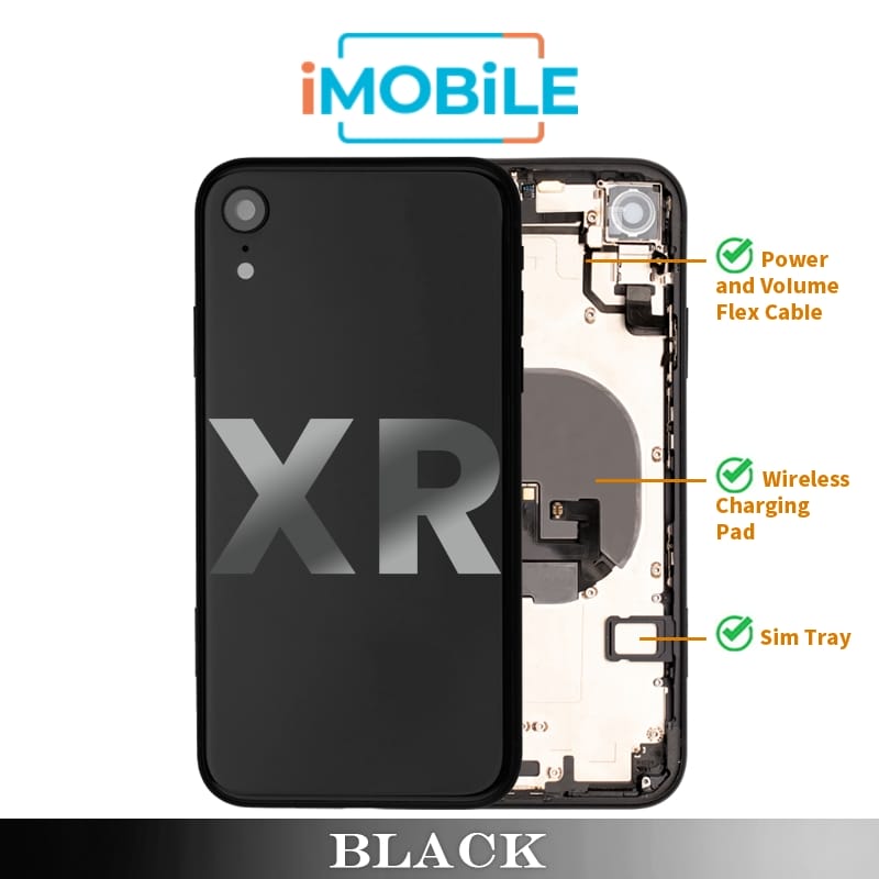 iPhone XR Compatible Back Housing [with Power and Volume Flex] [A+] [Black]