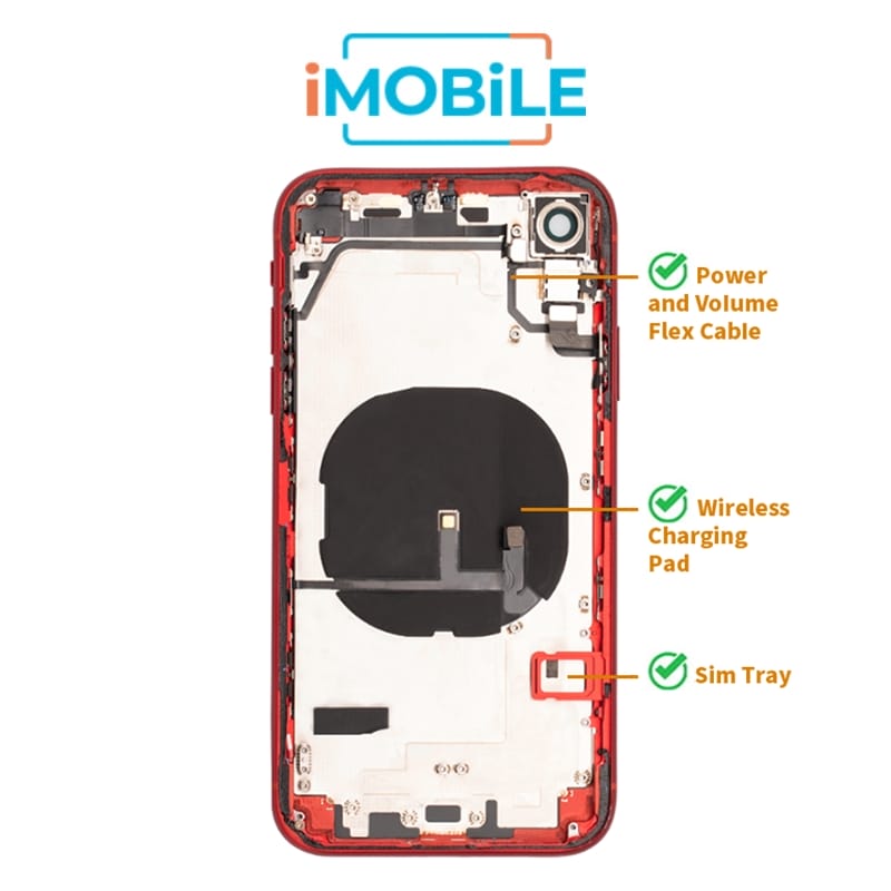 iPhone XR Compatible Back Housing [with Power and Volume Flex] [A+] [Red]