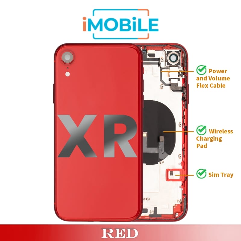 iPhone XR Compatible Back Housing [with Power and Volume Flex] [A+] [Red]