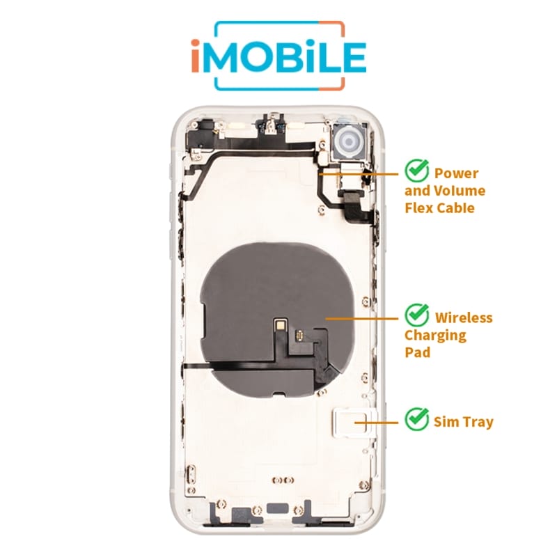 iPhone XR Compatible Back Housing [with Power and Volume Flex] [A+] [White]