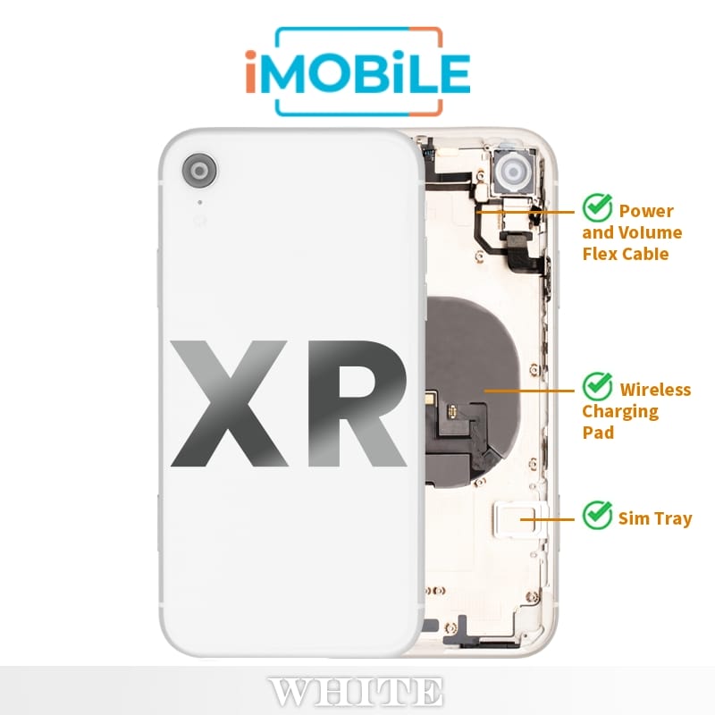 iPhone XR Compatible Back Housing [with Power and Volume Flex] [A+] [White]