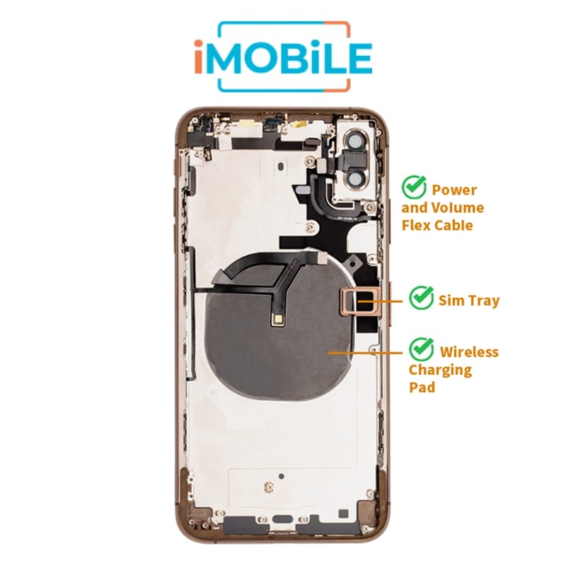 iPhone XS Max Compatible Back Housing [with Power and Volume Flex] [A+] [Gold]