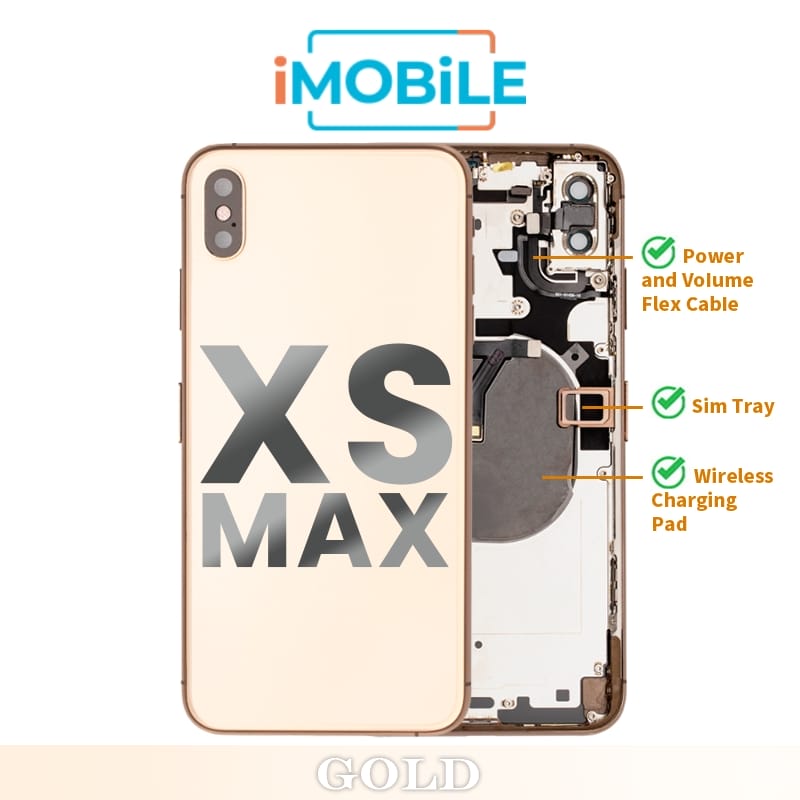 iPhone XS Max Compatible Back Housing [with Power and Volume Flex] [A+] [Gold]