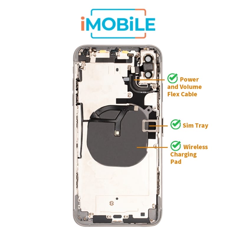 iPhone XS Max Compatible Back Housing [with Power and Volume Flex] [A+] [White]