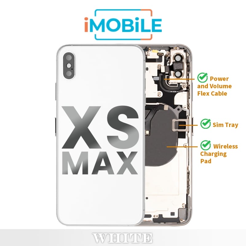 iPhone XS Max Compatible Back Housing [with Power and Volume Flex] [A+] [White]