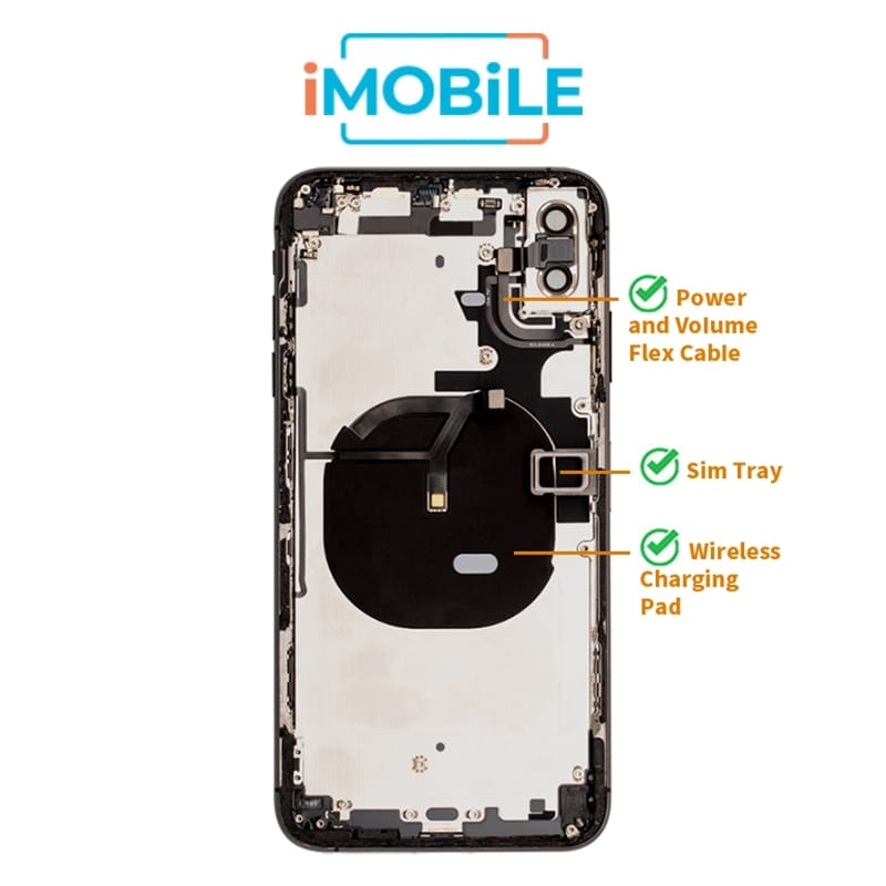 iPhone XS Max Compatible Back Housing [with Power and Volume Flex] [A+] [Black]