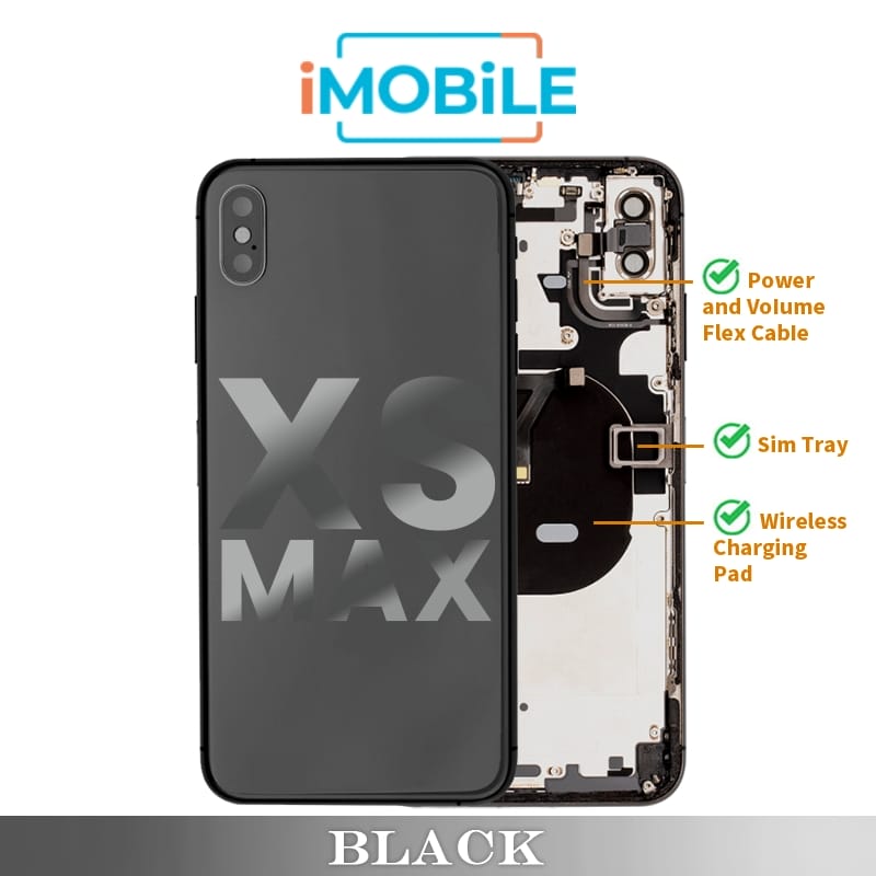 iPhone XS Max Compatible Back Housing [with Power and Volume Flex] [A+] [Black]