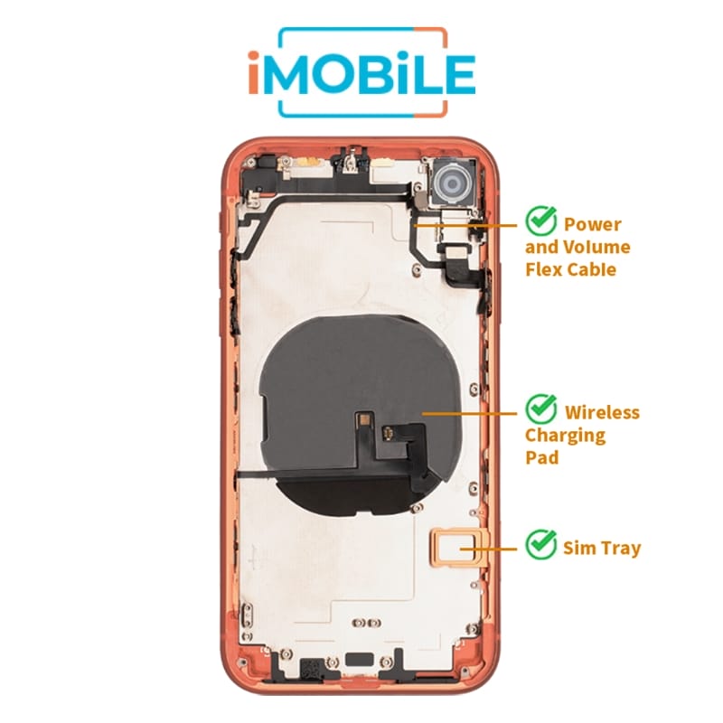 iPhone XR Compatible Back Housing [with Power and Volume Flex] [A+] [Coral]