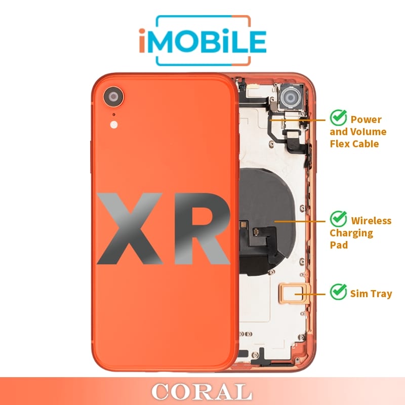 iPhone XR Compatible Back Housing [with Power and Volume Flex] [A+] [Coral]