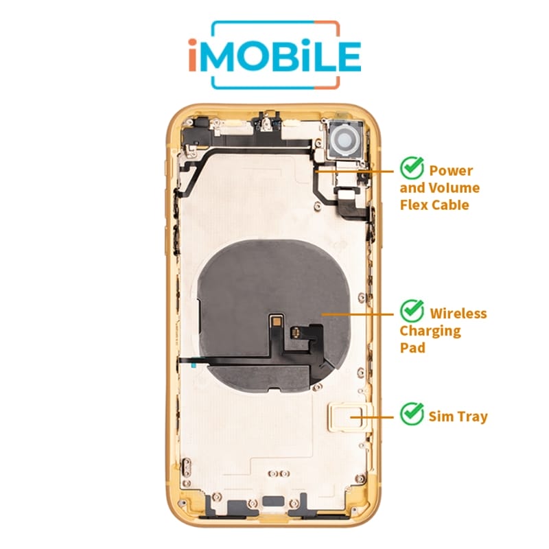 iPhone XR Compatible Back Housing [with Power and Volume Flex] [A+] [Yellow]