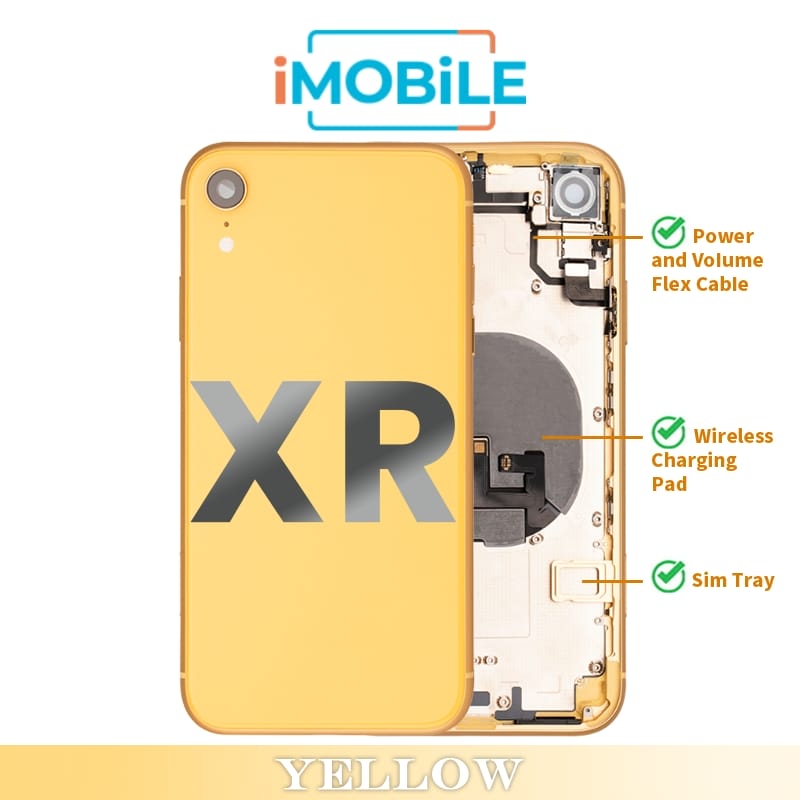 iPhone XR Compatible Back Housing [with Power and Volume Flex] [A+] [Yellow]