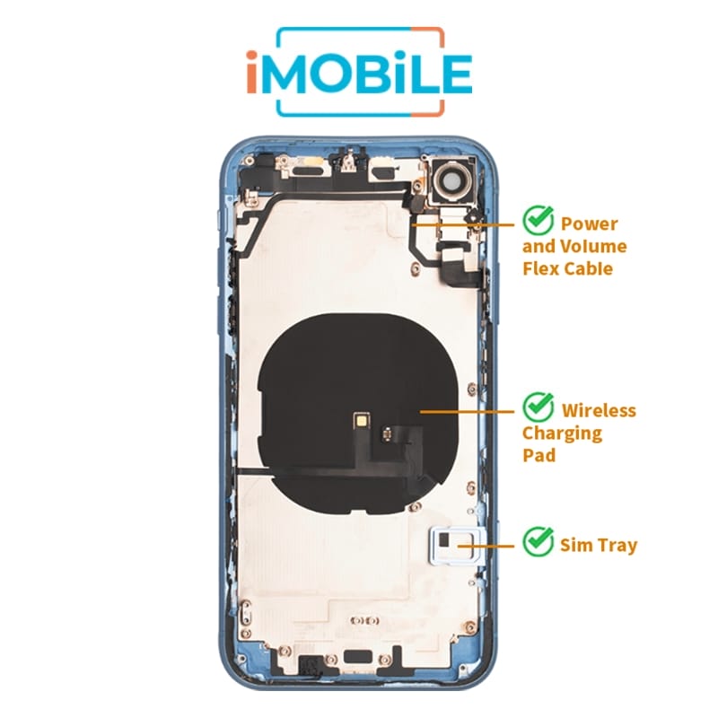 iPhone XR Compatible Back Housing [with Power and Volume Flex] [A+] [Blue]