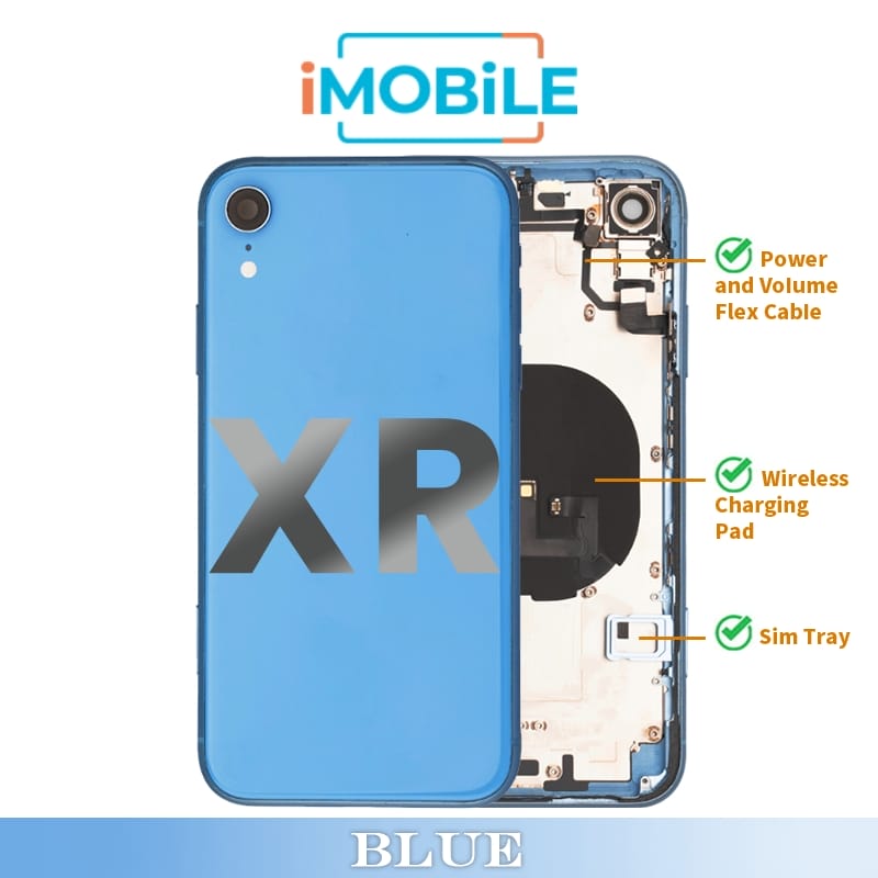 iPhone XR Compatible Back Housing [with Power and Volume Flex] [A+] [Blue]