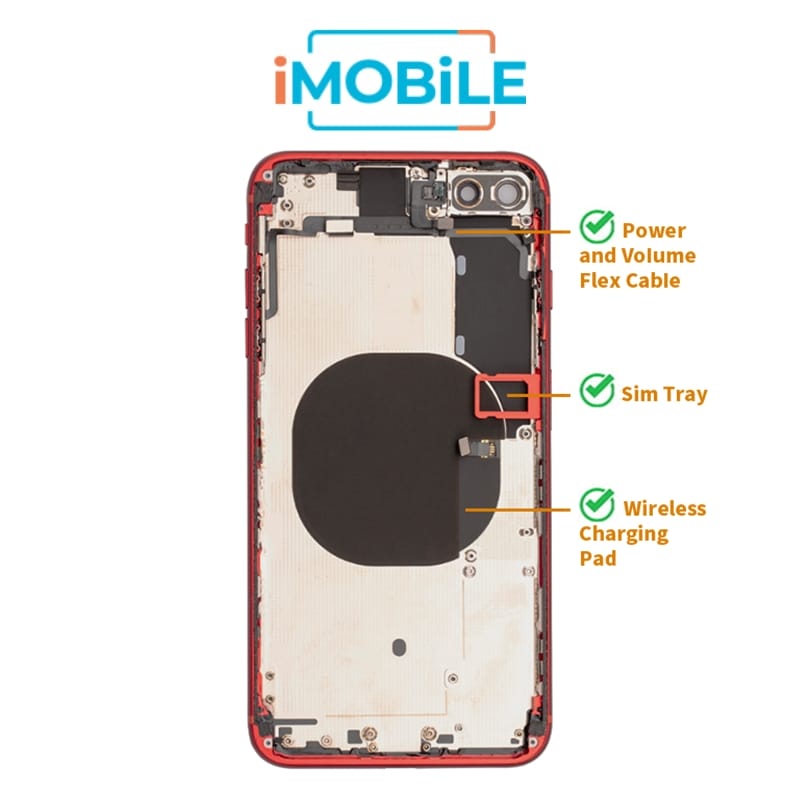iPhone 8 Plus Compatible Back Housing [with Power and Volume Flex] [A+] [Red]