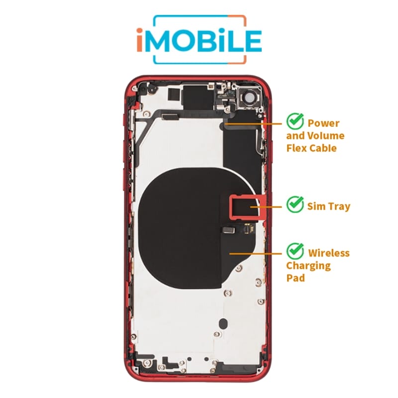 iPhone 8 Compatible Back Housing [with Power and Volume Flex] [A+] [Red]