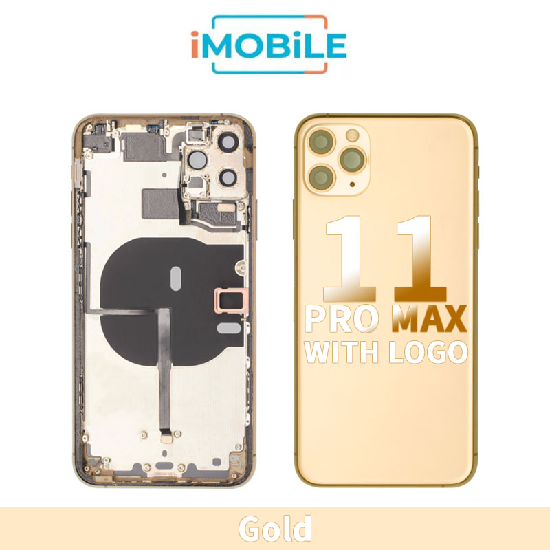 iPhone 11 Pro Max Compatible Back Housing [with Tested Button Flex and Brackets] [Gold]