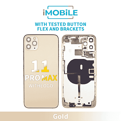 iPhone 11 Pro Max Compatible Back Housing [With Tested Button Flex And Brackets] [Gold]