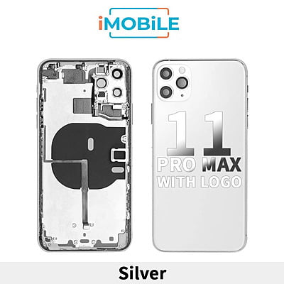 iPhone 11 Pro Max Compatible Back Housing [with Tested Button Flex and Brackets] [Silver]