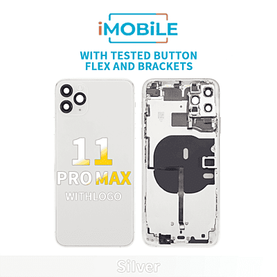 iPhone 11 Pro Max Compatible Back Housing [With Tested Button Flex And Brackets] [Silver]