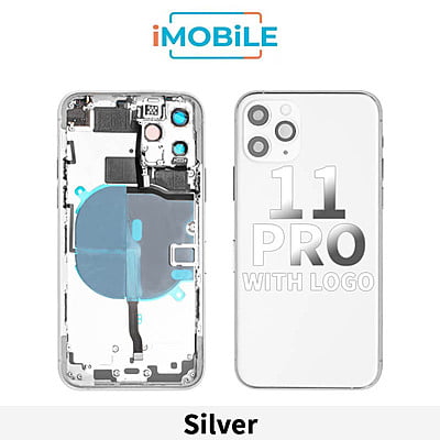 iPhone 11 Pro Compatible Back Housing [with Tested Button Flex and Brackets] [Silver]