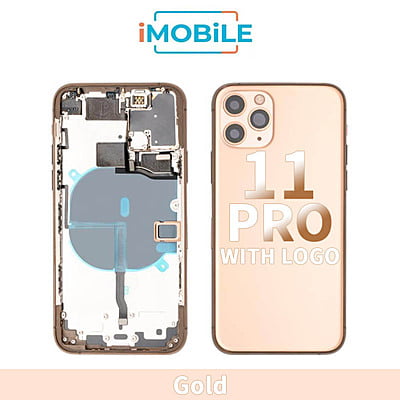iPhone 11 Pro Compatible Back Housing [with Tested Button Flex and Brackets] [Gold]