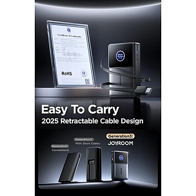 JoyRoom JR-PR1 22.5 with Built-in Retractable Cable Power Bank [1 Port + USB-C Cable]