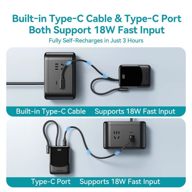 JoyRoom JR-PC1 22.5W Mini Power Bank [10K mAh] [2 Port + Lightning & USB-C Cables]
