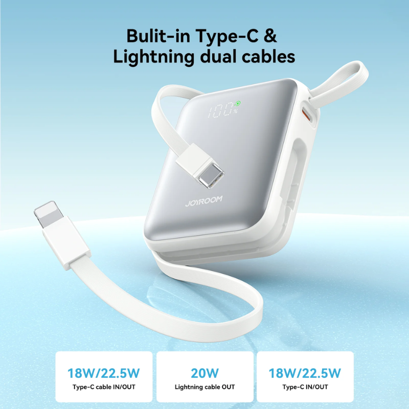 JoyRoom JR-PBF14 22.5W Mini Power Bank [10K mAh] [1 Port + Lightning & USB-C Cables]