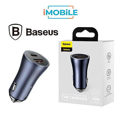 Baseus [CCJD-03] Dual Ports Car Charger, 40W USB-A (QC) + USB-C (PD) -Blue