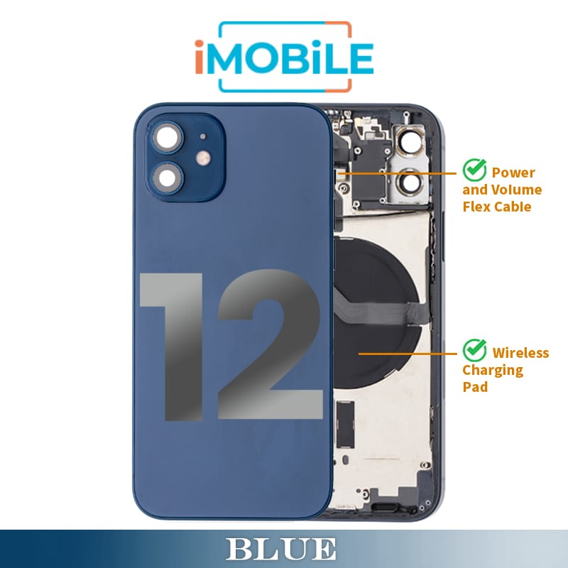 iPhone 12 Compatible Back Housing [with Power and Volume Flex] [A+] [Blue]