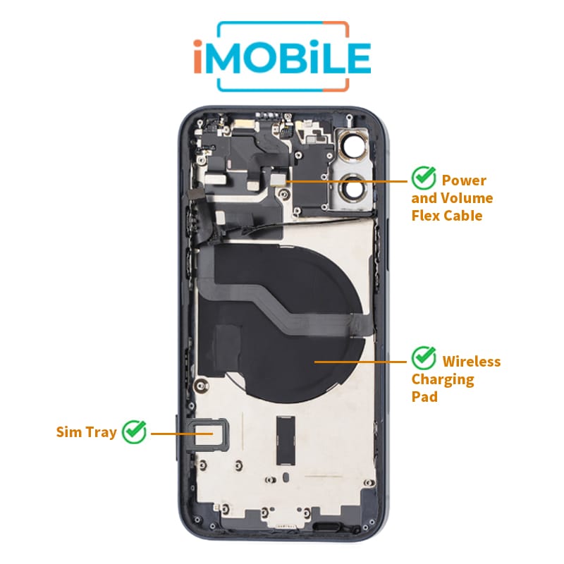 iPhone 12 Compatible Back Housing [with Power and Volume Flex] [A+] [Blue]