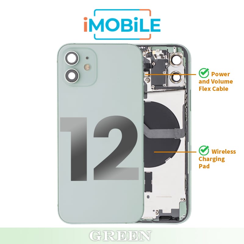 iPhone 12 Compatible Back Housing [with Power and Volume Flex] [A+] [Green]
