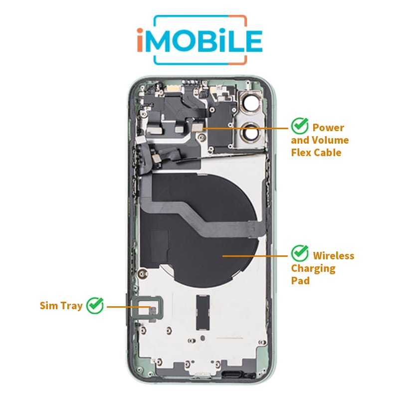 iPhone 12 Compatible Back Housing [with Power and Volume Flex] [A+] [Green]