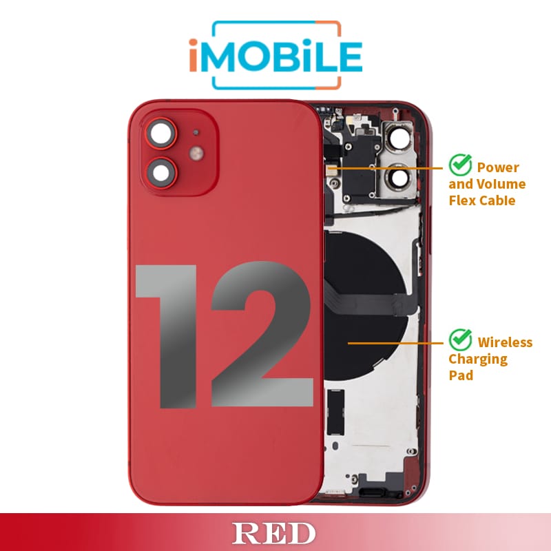 iPhone 12 Compatible Back Housing [with Power and Volume Flex] [A+] [Red]
