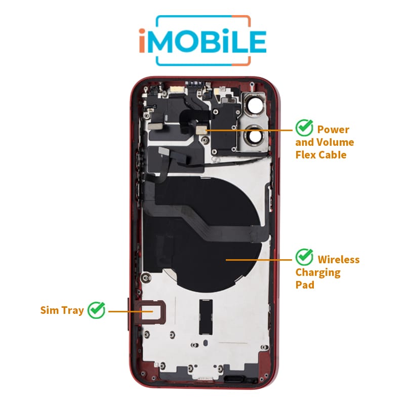 iPhone 12 Compatible Back Housing [with Power and Volume Flex] [A+] [Red]