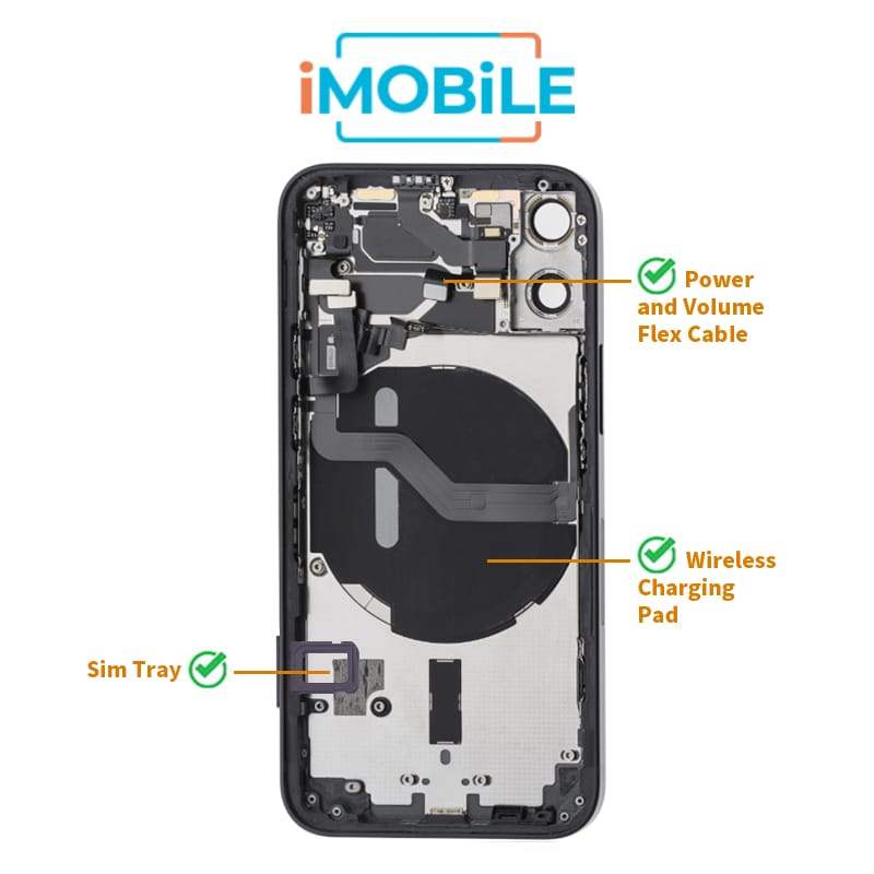 iPhone 12 Mini Compatible Back Housing [with Power and Volume Flex] [A+] [Black]