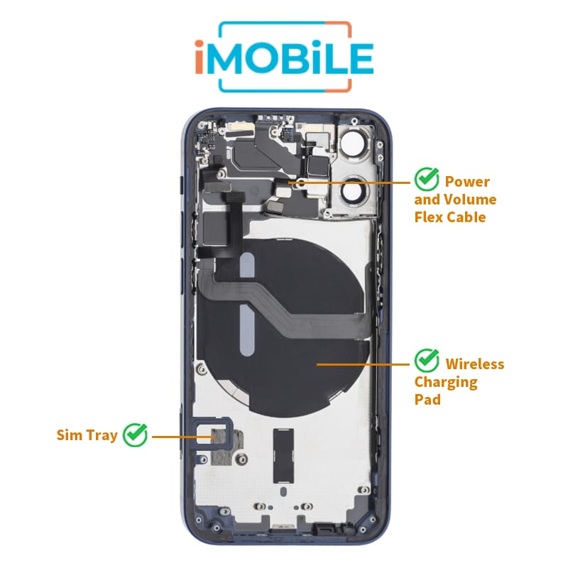 iPhone 12 Mini Compatible Back Housing [with Power and Volume Flex] [A+] [Blue]