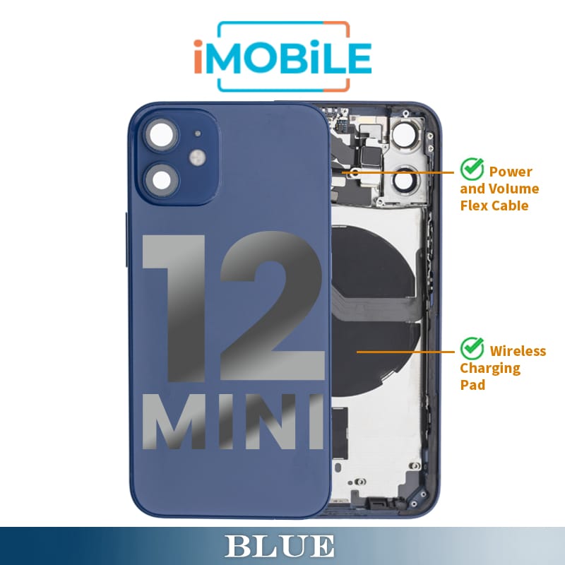 iPhone 12 Mini Compatible Back Housing [with Power and Volume Flex] [A+] [Blue]