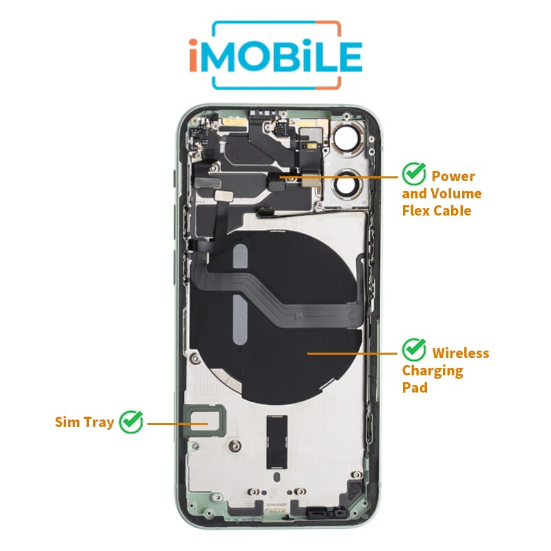 iPhone 12 Mini Compatible Back Housing [with Power and Volume Flex] [A+] [Green]