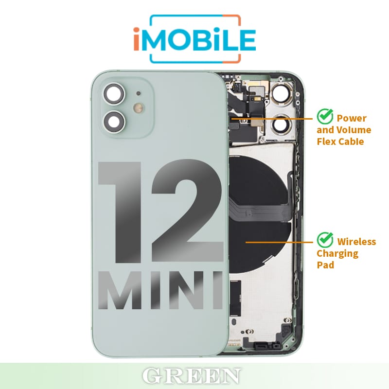 iPhone 12 Mini Compatible Back Housing [with Power and Volume Flex] [A+] [Green]