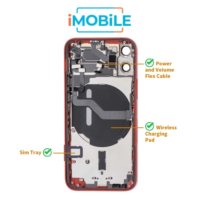 iPhone 12 Mini Compatible Back Housing [with Power and Volume Flex] [A+] [Red]