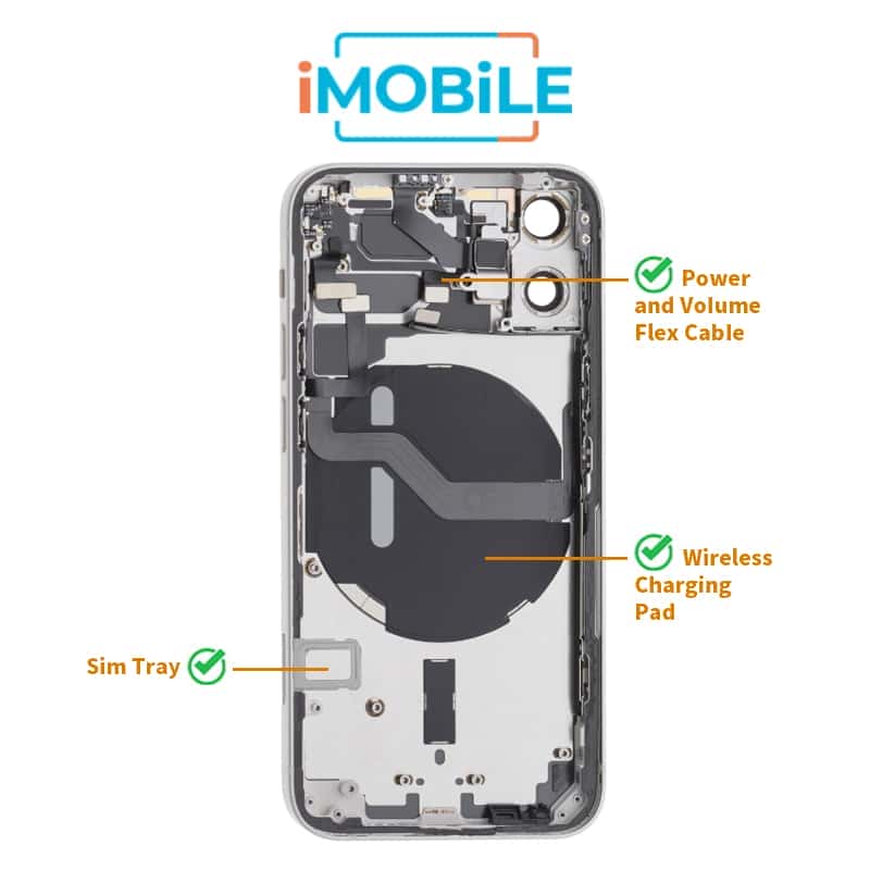 iPhone 12 Mini Compatible Back Housing [with Power and Volume Flex] [A+] [White]