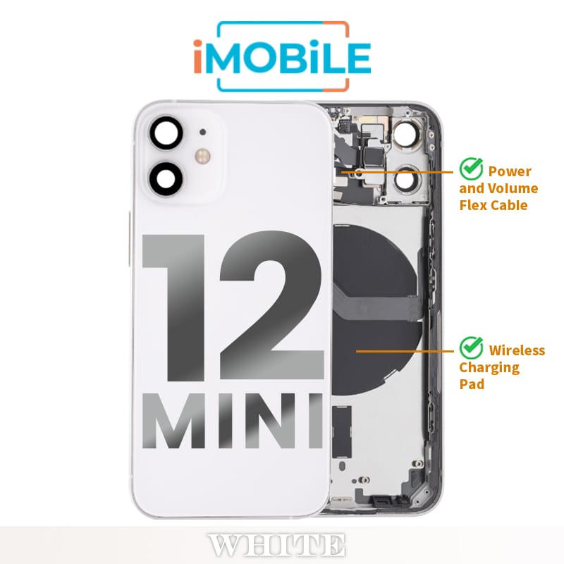 iPhone 12 Mini Compatible Back Housing [with Power and Volume Flex] [A+] [White]