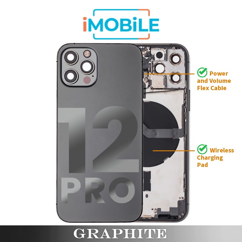 iPhone 12 Pro Compatible Back Housing [with Power and Volume Flex] [A+] [Graphite]