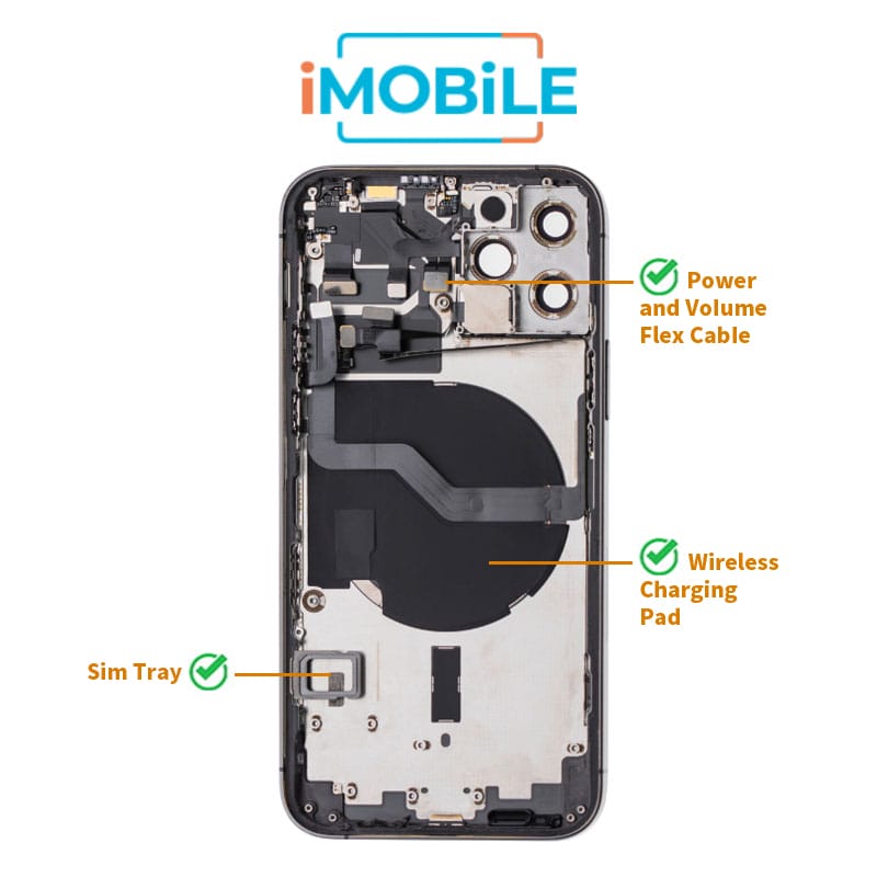 iPhone 12 Pro Compatible Back Housing [with Power and Volume Flex] [A+] [Graphite]