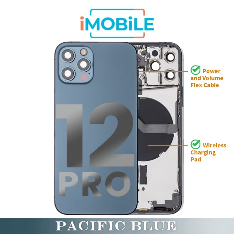 iPhone 12 Pro Compatible Back Housing [with Power and Volume Flex] [A+] [Pacific Blue]