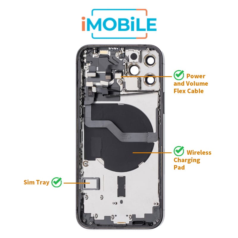 iPhone 12 Pro Compatible Back Housing [with Power and Volume Flex] [A+] [Pacific Blue]