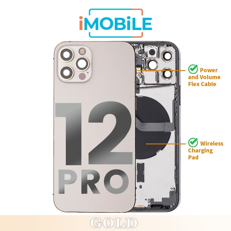 iPhone 12 Pro Compatible Back Housing [with Power and Volume Flex] [A+] [Gold]