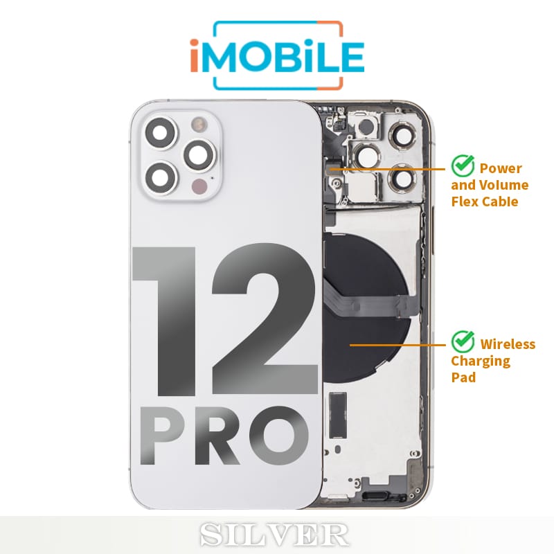 iPhone 12 Pro Compatible Back Housing [with Power and Volume Flex] [A+] [Silver]