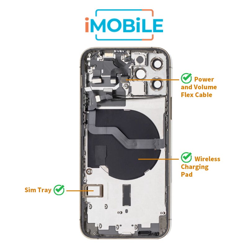 iPhone 12 Pro Compatible Back Housing [with Power and Volume Flex] [A+] [Silver]